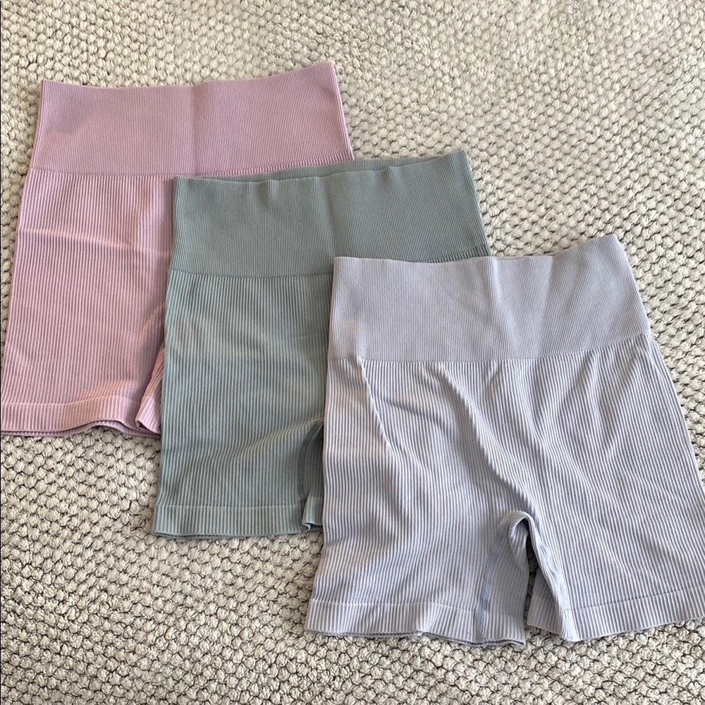 Women's Ribbed High-Waist Shorts - Pink, Green, Light Blue
